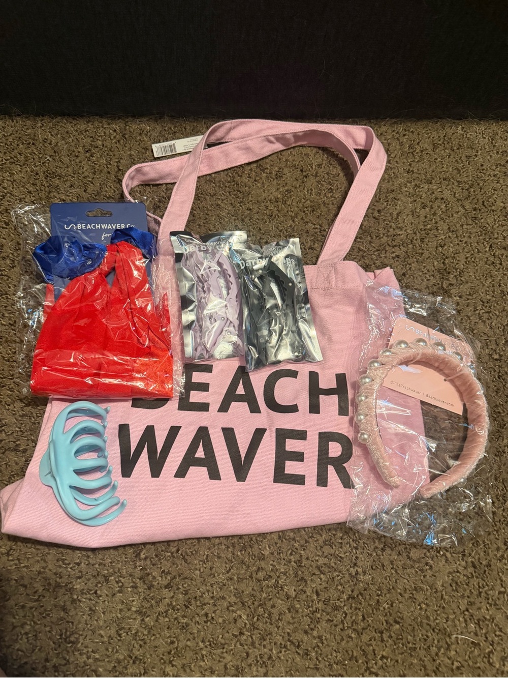 The Beachwaver Co. Pink Tote with Assorted Hair Accessories